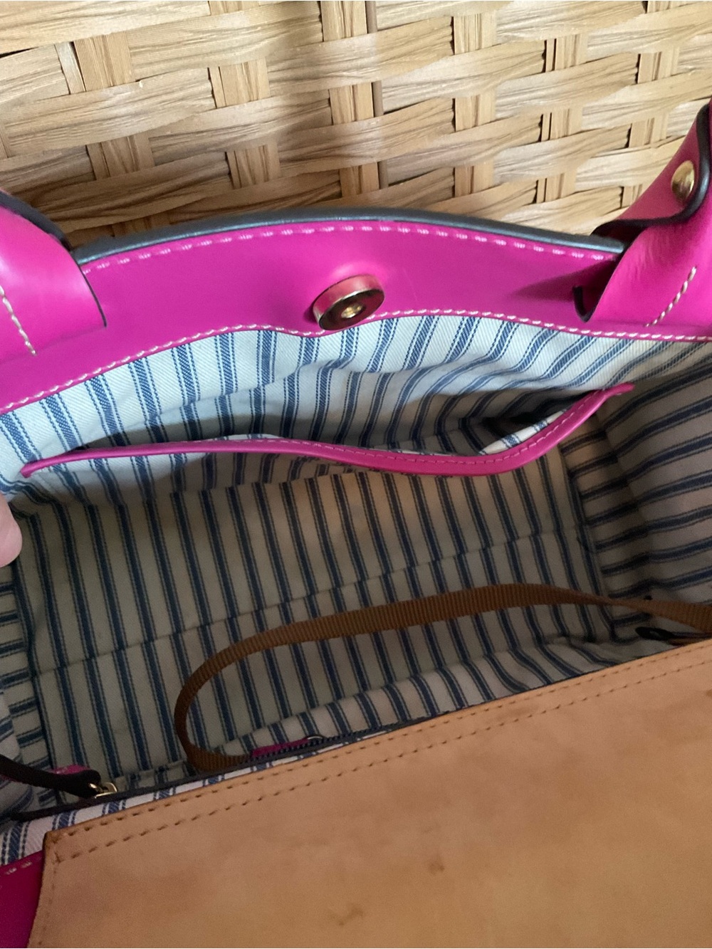 Dooney & Bourke Hot Pink and Tan Woven Tote - Picture 11 of 16